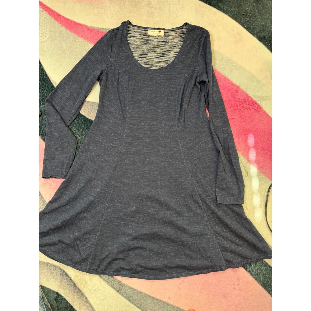 Max Studio Weekend Navy Blue Space Dye Fit & Flare Long Sleeve Dress Small